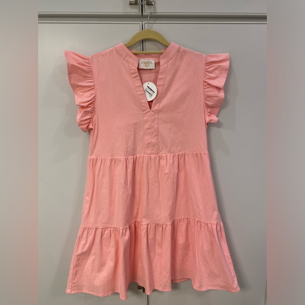 Pink ruffle sleeve dress
